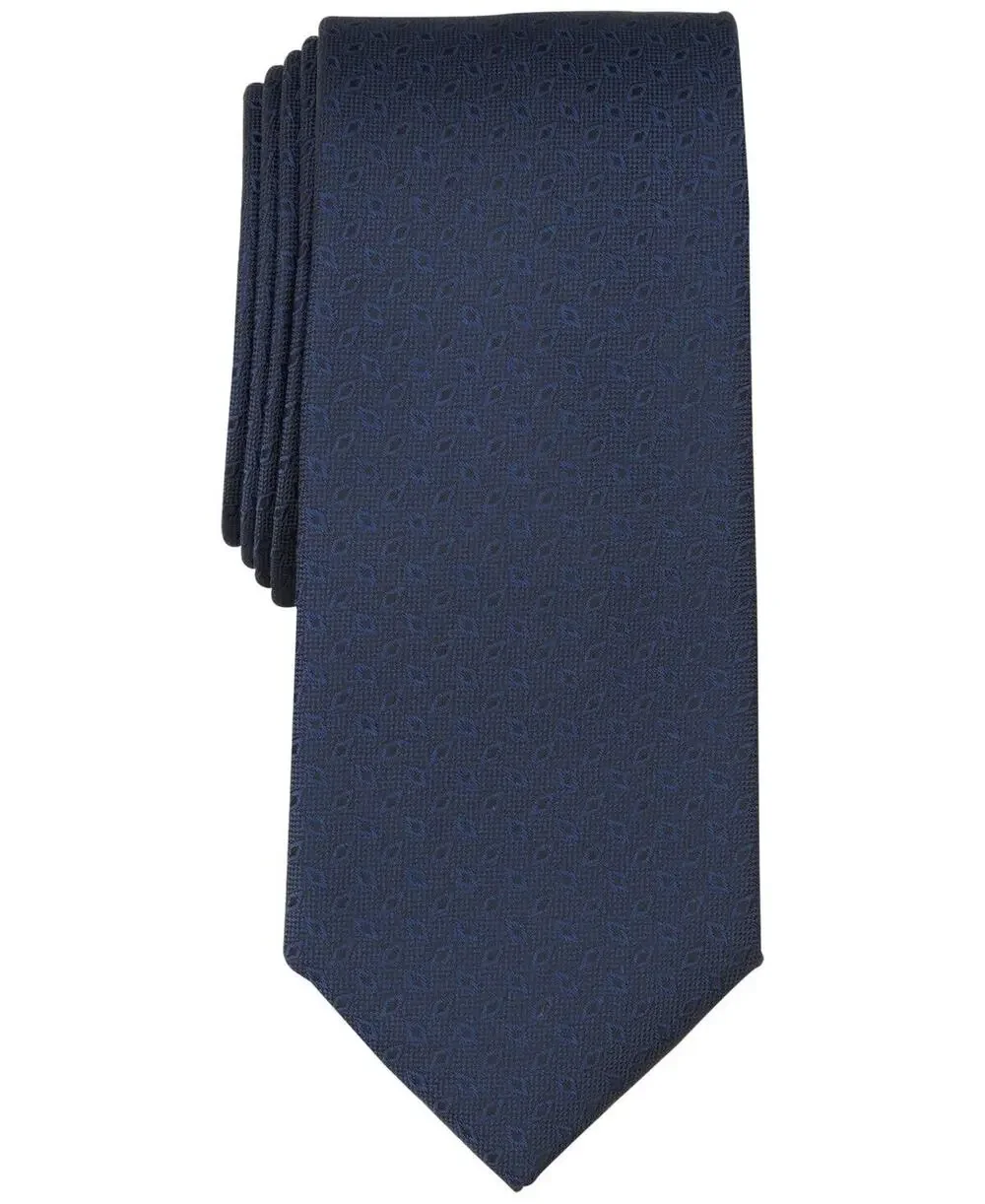 $55 Alfani Mens Geo Print Solid Tie Navy Blue Necktie NWT